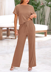 Short Sleeve T-Shirt Wide Leg Pants Two Piece Sets