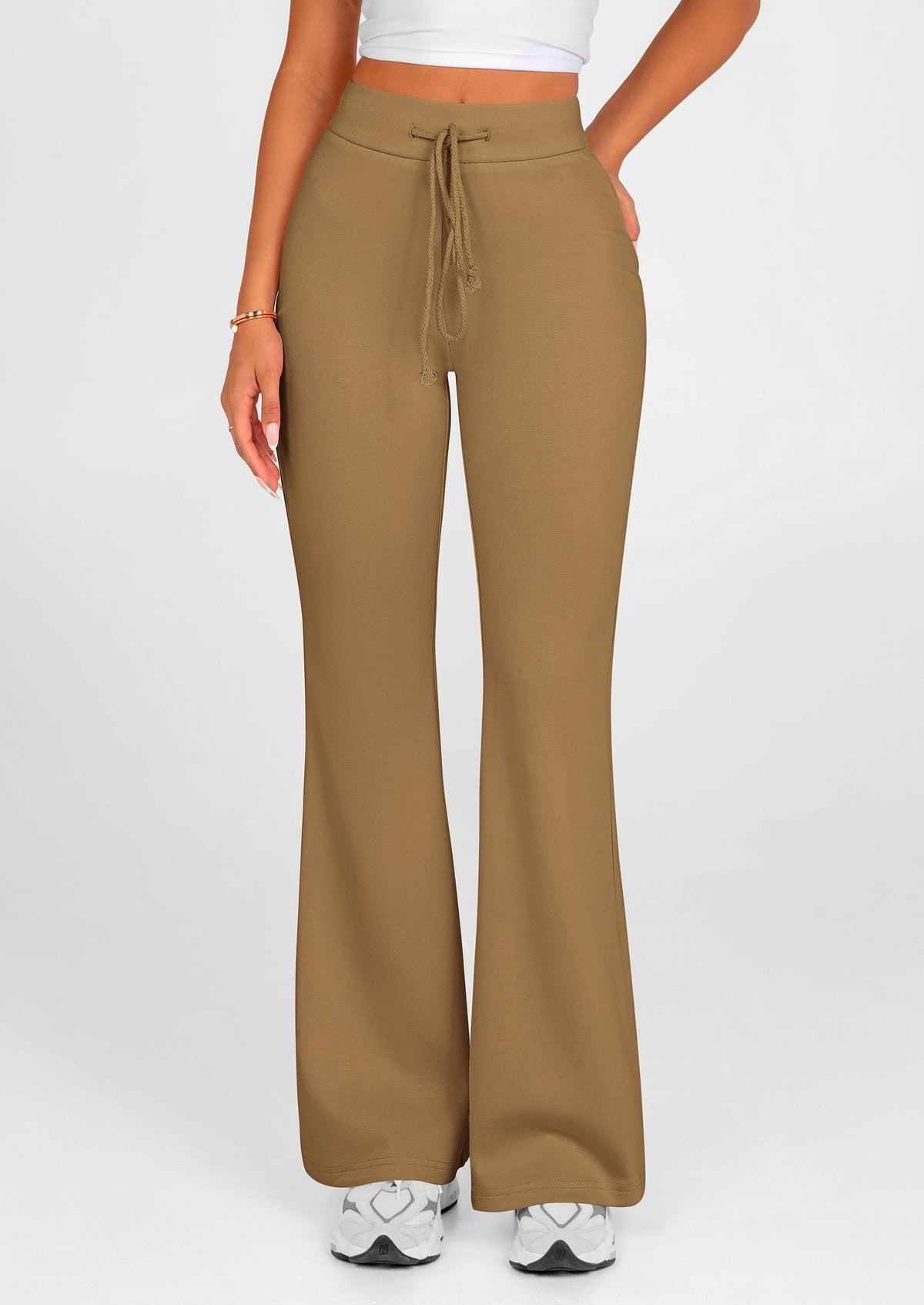 Elastic High-Waisted Drawstring Casual Flare Pants