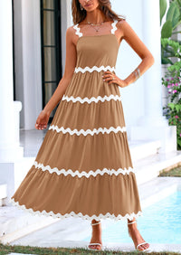 Spaghetti Strap Ruffle Flowy Boho Casual Beach Vacation Maxi Dresses