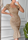PRETTYGARDEN Bodycon Midi Dresses Summer Floral Puff Sleeve Mermaid Cocktail Baby Shower Photoshoot Maternity Dress