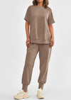 PRETTYGARDEN 2 Piece Outfit Tracksuits Casual Short Sleeve Tops High Waisted Sweatpants Set
