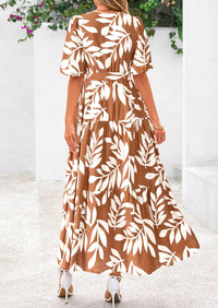 Bohemian Print V-Neck Short Sleeved Ruffled Vacation Maxi Dress