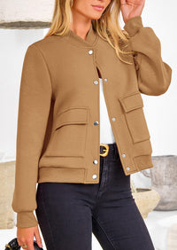 Casual Long Sleeve Button up Lightweight Varsity Bomber Jackets