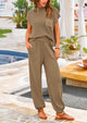 Knit Pullover Tops And High Waisted Pants Two Piece Sets