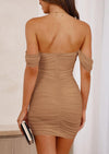 PRETTYGARDEN Off Shoulder Women Ruched Mesh Cocktail Party Bodycon Mini Dresses