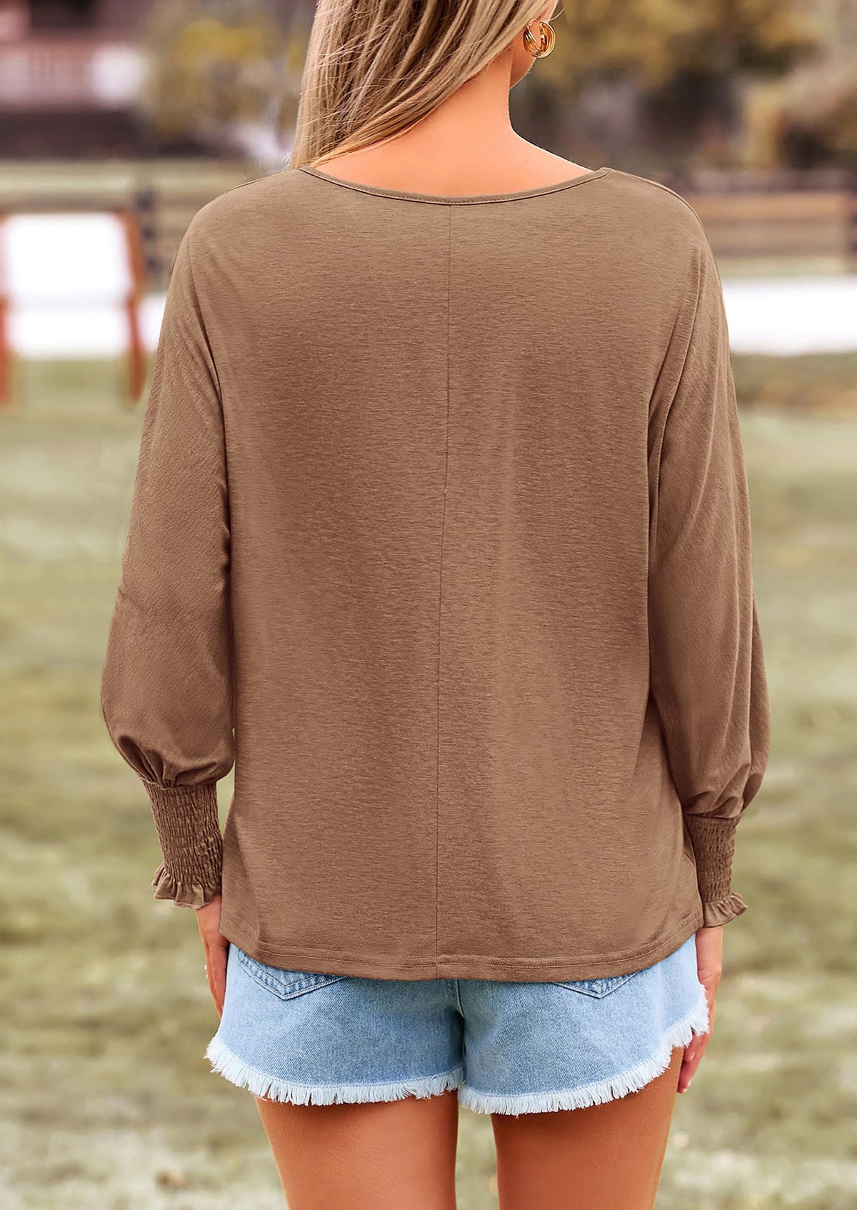 Puff Long Sleeve Crew neck Casual Basic T-shirts