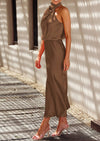 PRETTYGARDEN Women's Summer Satin Dress Elegant Sleeveless Mock Neck Cocktail Party Maxi Dresses