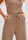 PRETTYGARDEN Jumpsuits Casual Outfits Sleeveless Wide Leg Long Pants Rompers