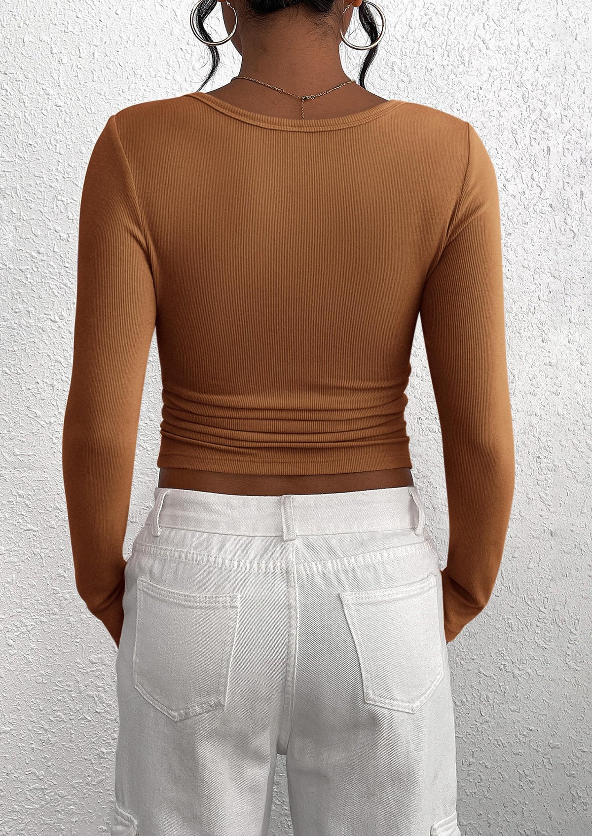 Long Sleeve Henley Button Down Ribbed Knit Slim Fit Casual T-shirts