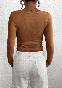 Long Sleeve Henley Button Down Ribbed Knit Slim Fit Casual T-shirts