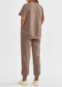 Casual Short Sleeve Tops High Waisted Sweatpants Two Piece Sets