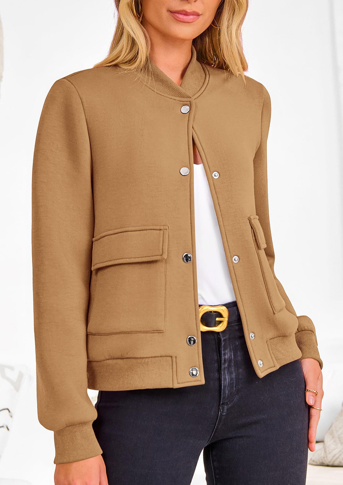 Casual Long Sleeve Button up Lightweight Varsity Bomber Jackets