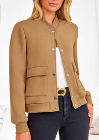 Casual Long Sleeve Button up Lightweight Varsity Bomber Jackets