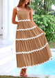 Spaghetti Strap Ruffle Flowy Boho Casual Beach Vacation Maxi Dresses