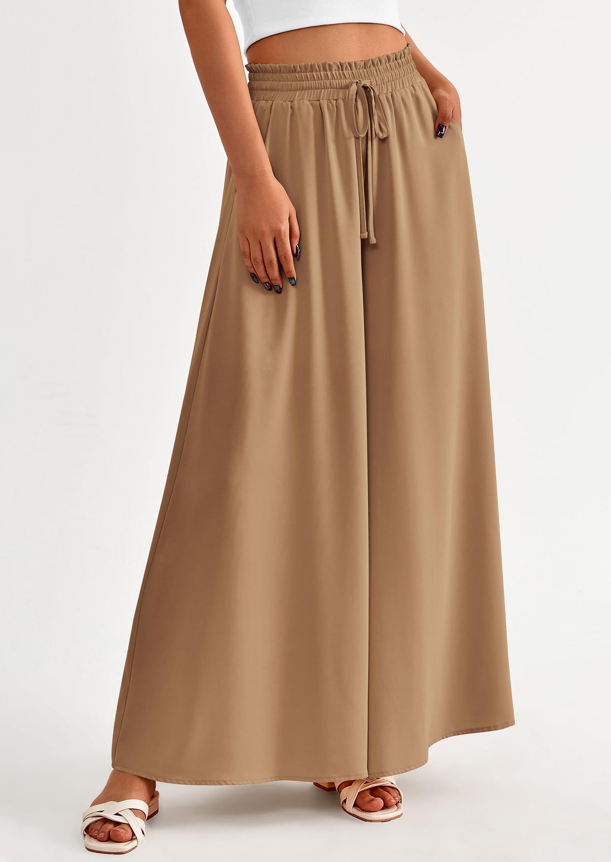 Wide Leg High Waisted Flowy Pockets Palazzo Pants