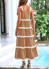 Spaghetti Strap Ruffle Flowy Boho Casual Beach Vacation Maxi Dresses