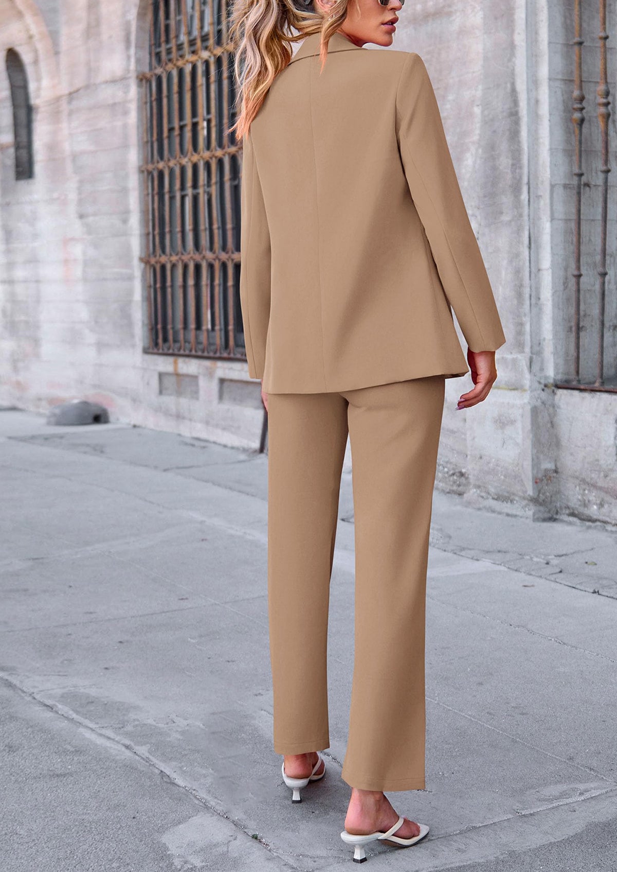 Business Casual Jacket Wide Leg Pants 2 Piece Blazer Sets