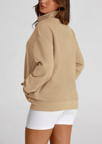 Full Zip Up Long Sleeve Loose Fit Trendy Casual Cardigan with Pockets