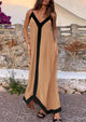 Elegant V Neck Spaghetti Strap Flowy Cocktail Party Maxi Dresses