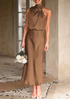 PRETTYGARDEN Women's Summer Satin Dress Elegant Sleeveless Mock Neck Cocktail Party Maxi Dresses