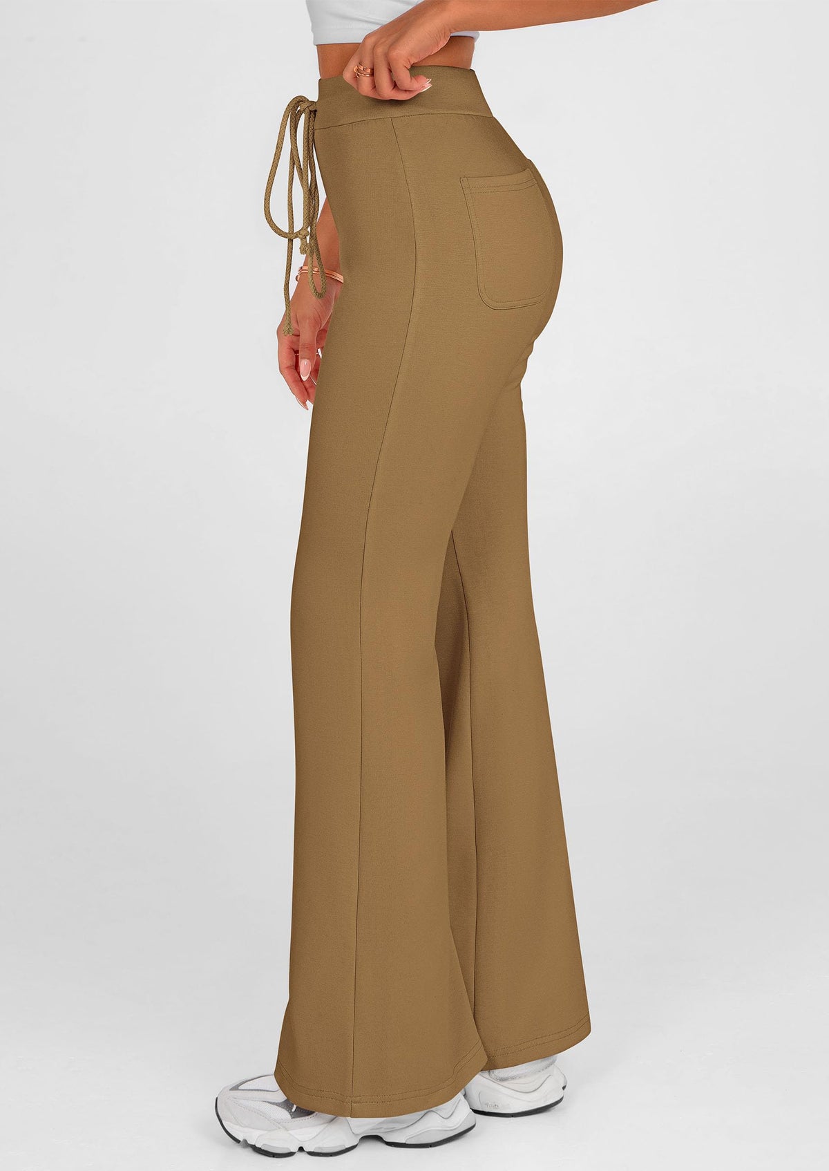 Elastic High-Waisted Drawstring Casual Flare Pants