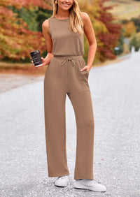 Summer One Piece Outfits Sleeveless Wide Leg Long Pants Jumpsuits