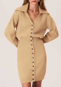 Long Sleeve V Neck Button Down Knit Pullover Sweater Dresses