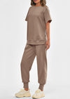 PRETTYGARDEN 2 Piece Outfit Tracksuits Casual Short Sleeve Tops High Waisted Sweatpants Set
