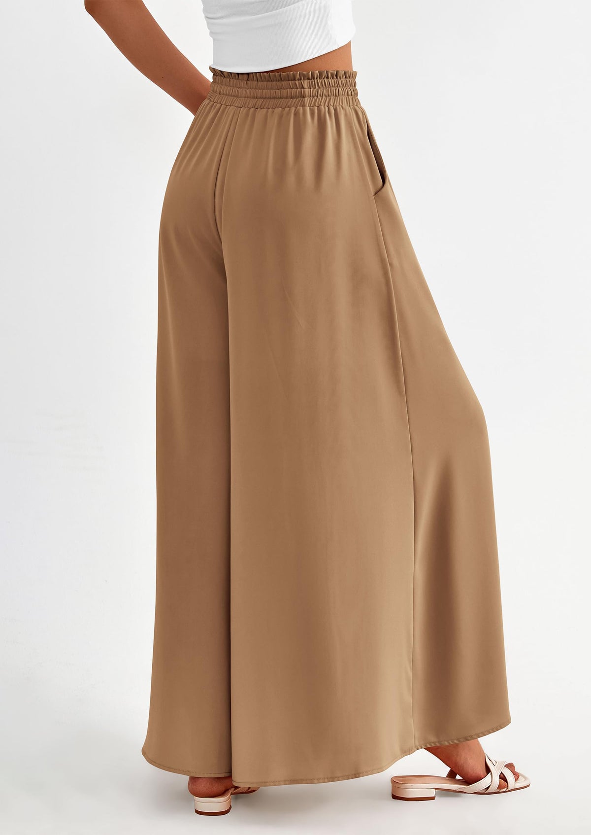 Wide Leg High Waisted Flowy Pockets Palazzo Pants