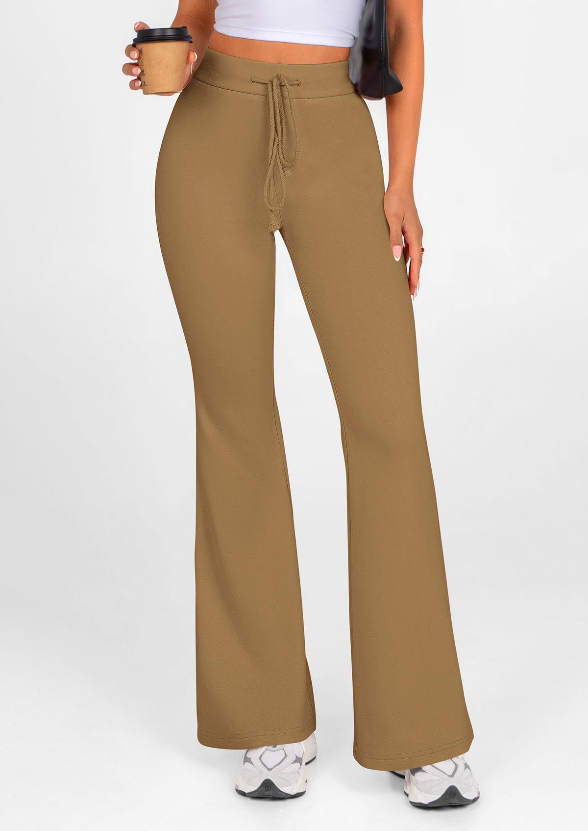 Elastic High-Waisted Drawstring Casual Flare Pants