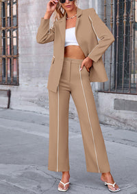 Business Casual Jacket Wide Leg Pants 2 Piece Blazer Sets