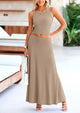 Casual Knit Cropped Tank Top High Waisted Skirt 2 Piece Sets