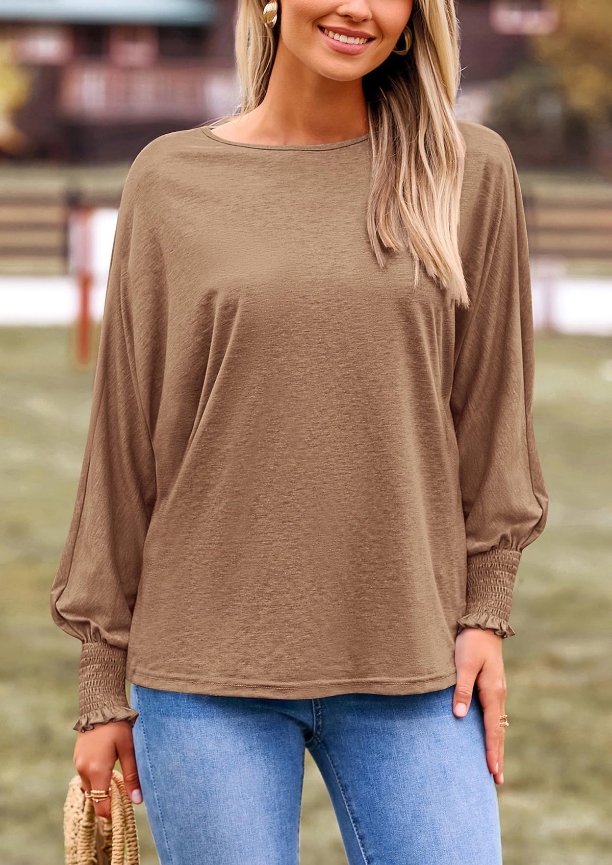 Puff Long Sleeve Crew neck Casual Basic T-shirts
