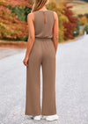 PRETTYGARDEN Jumpsuits Casual Outfits Sleeveless Wide Leg Long Pants Rompers