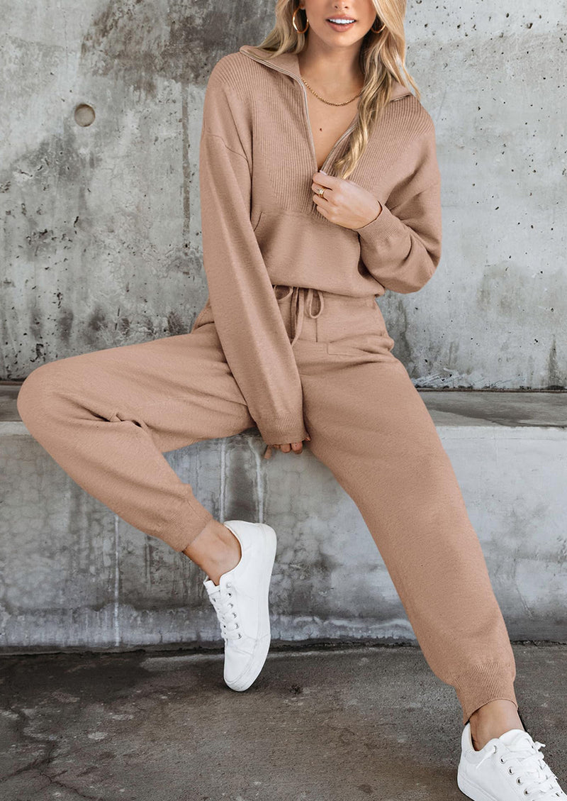 PRETTYGARDEN Women's 2 Piece Sweater Set Pullover Zip Up Sweatshirt Jogger Sweatpants Tracksuit Casual Outfit