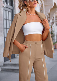 Business Casual Jacket Wide Leg Pants 2 Piece Blazer Sets