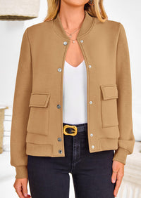 Casual Long Sleeve Button up Lightweight Varsity Bomber Jackets