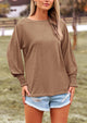 Puff Long Sleeve Crew neck Casual Basic T-shirts