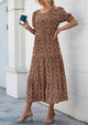 Casual Boho Floral Print Ruffle Puff Short Sleeve Flowy Beach Party Midi Dresses