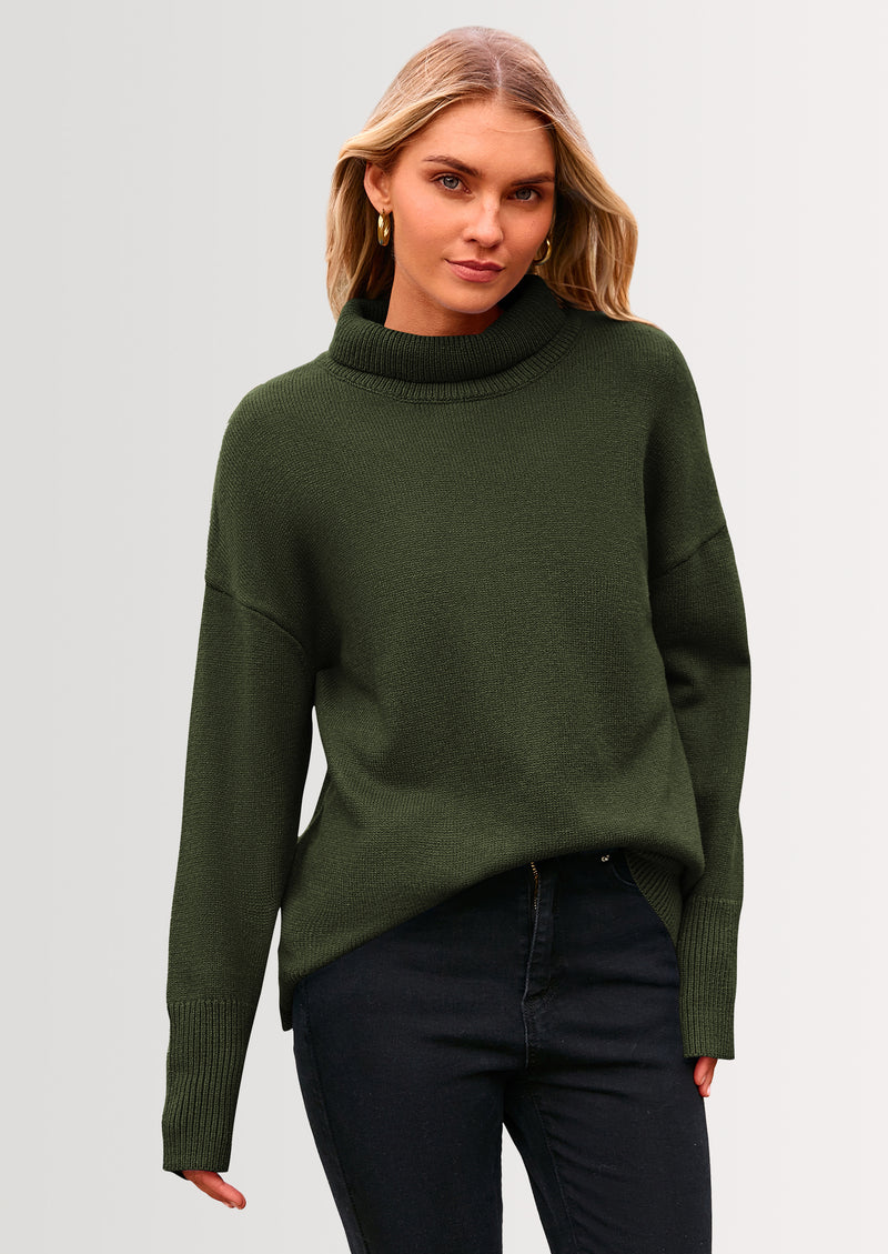 PRETTYGARDEN Women's Turtleneck Oversized Sweater Long Sleeve Chunky Knit Pullover Casual Winter Jumper Tops