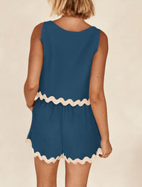 Beach Vacation Cropped Tank Top High Waist Shorts Two Piece Set