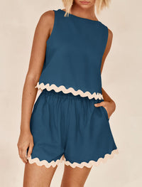 Beach Vacation Cropped Tank Top High Waist Shorts Two Piece Set