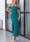 PRETTYGARDEN Womens Off The Shoulder Dress Ruched Bodycon Sleeveless Split Cocktail Party Maxi Dresses