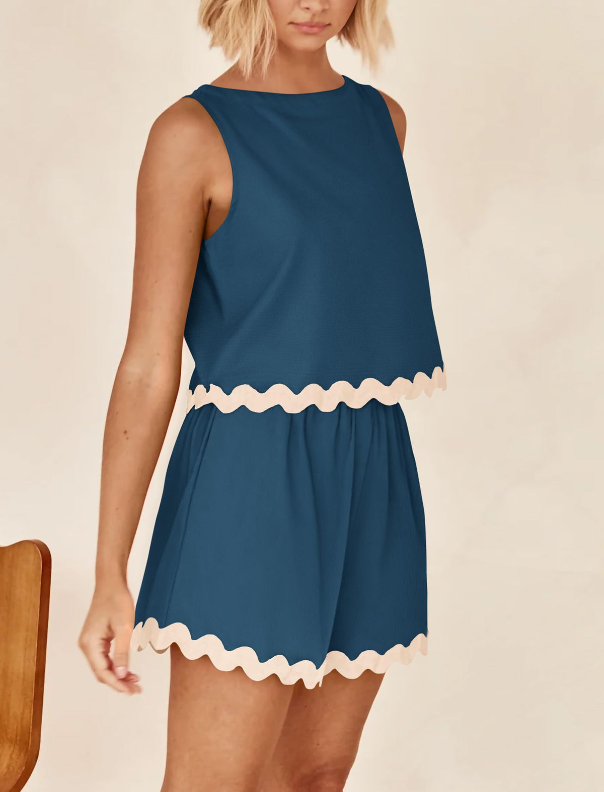 Beach Vacation Cropped Tank Top High Waist Shorts Two Piece Set