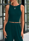 PRETTYGARDEN Two Piece Sets Ribbed Knit Crew Neck Sleeveless Tank Tops Wide Leg Pants Casual Lounge Set