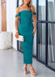 Off The Shoulder Ruched Bodycon Sleeveless Split Maxi Dresses
