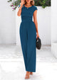 Dressy Ribbed Cap Sleeve Wide Leg Pants Elegant Casual Jumpsuits