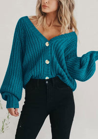 PRETTYGARDEN Women's Chunky Knit Open Front Sweater Long Sleeve Button Loose Short Cardigan Outerwear Coats