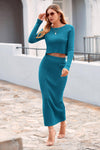 PRETTYGARDEN Women's Spring Fall 2 Piece Sweater Set Rib Knit Long Sleeve Crop Top Maxi Bodycon Skirt Casual Winter Outfits PRETTYGARDEN