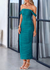 PRETTYGARDEN Womens Off The Shoulder Dress Ruched Bodycon Sleeveless Split Cocktail Party Maxi Dresses